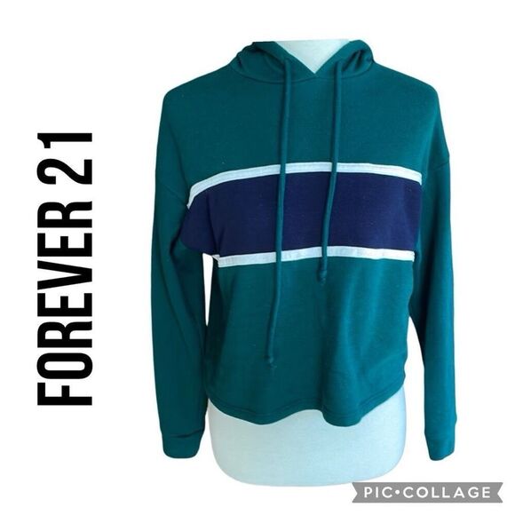Forever 21 Green Cropped Hoodie S - Picture 1 of 10